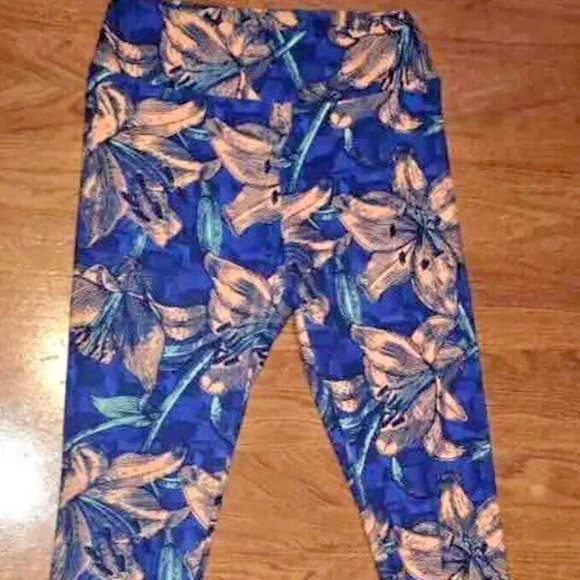 LuLaRoe Floral Lily Leggings Tall and Curvy - Blue/Peach  - Size - Tall & Curvy - Picture 1 of 6